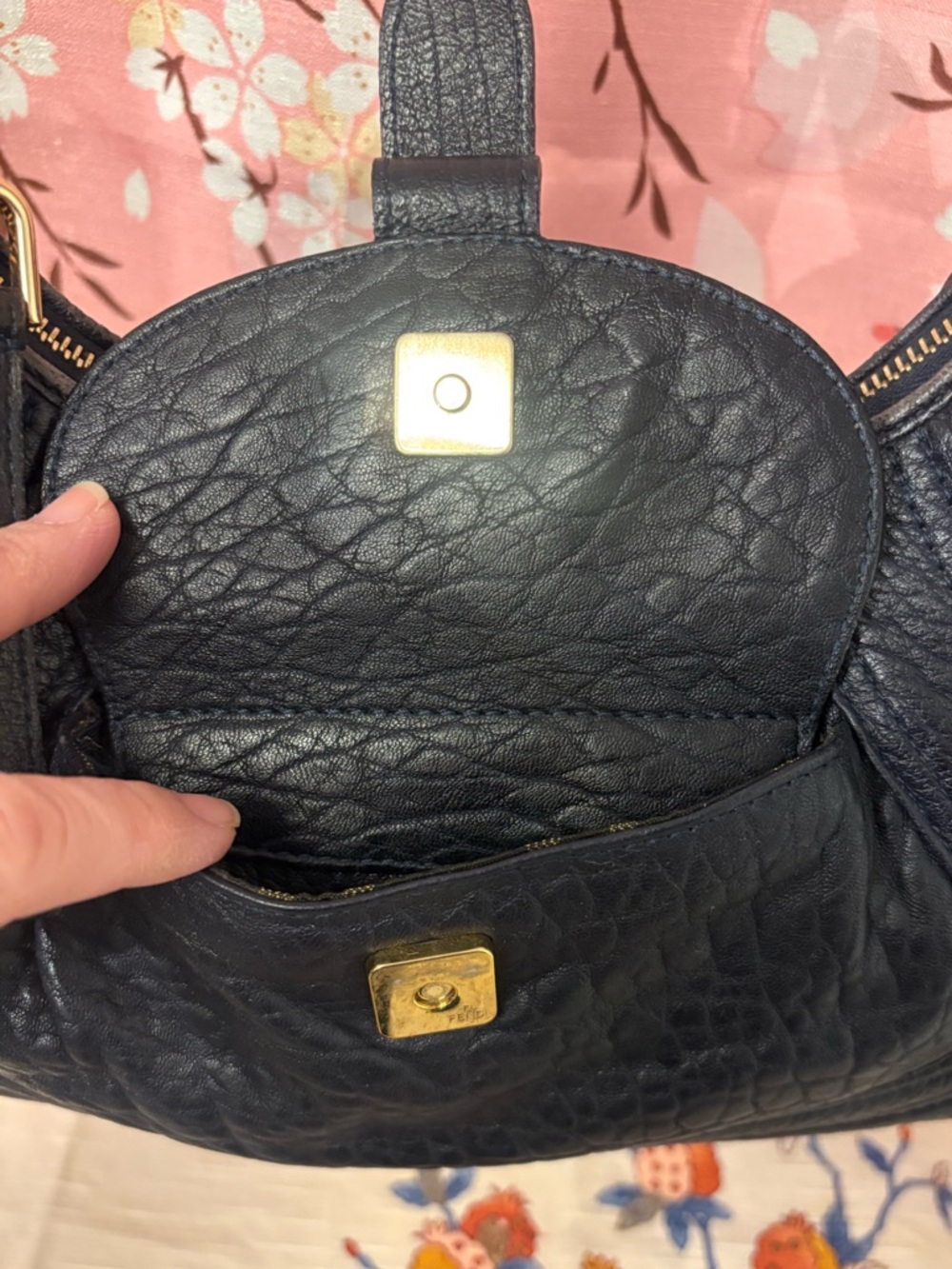 Fendi Spy Hobo Nappa Leather Blueberry Bag Purse Dark Blue - Picture 10 of 14